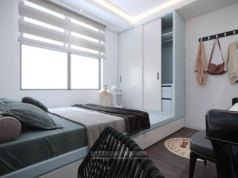 Mẫu tủ quần áo gỗ công nghiệp An Cường với thiết kế âm tường nhỏ gọn giúp tiết kiệm diện tích không gian căn phòng